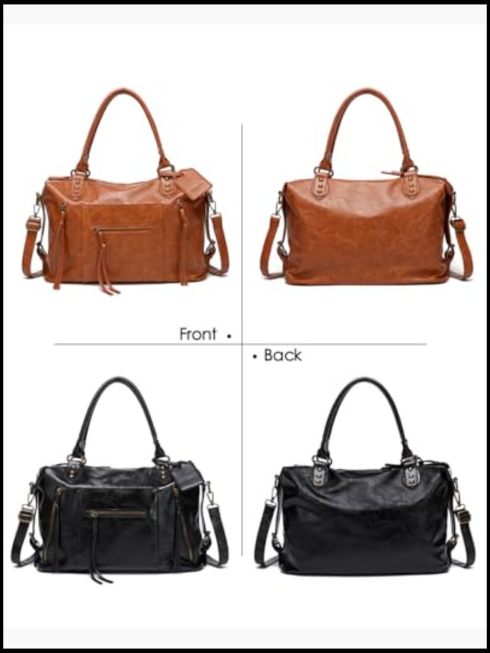 Vegan Leather City Tote Bag Large Crossbody Hobo Shoulder Handbag Zipper - Picture 6 of 7